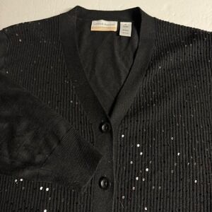 Alfred‎ Dunner Woman Black Cardigan 2X Sequined Knit Button Front Long Sleeve